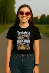 Tricou Dama Tralalero TraLaLa cu Tralalelo VS Brr Patapim Funny Italian Brainrot Meme Graphic - Img 4