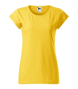 Tricou de dama cu maneci rulate de culoare galben melanj