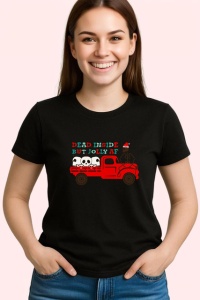 Tricou Dead Inside But Jolly Af Craciun Camion Rosu, din bumbac 100%, tricou negru Copii | Dama | Barbat