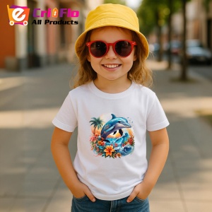 Tricou Delfini sarind in valuri cu flori tropicale Copii | Dama | Barbat - Img 11