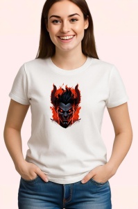 Tricou Demon cu zambet sinistru si flacari albastre Copii | Dama | Barbat - Img 3