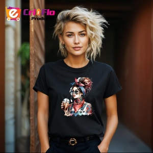 Tricou Denim bandana girl with iced drink, fata cu bandana si bautura rece, Copii | Dama | Barbat , tricou negru - Img 8