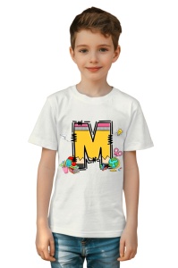 Tricou din bumbac 100% pentru copii, litera M, Back To School, educatie, creioane, carti - Img 2