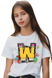 Tricou din bumbac 100% pentru copii, litera W, Back To School, educatie, creioane, carti - Img 2