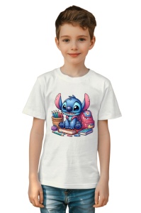 Tricou din bumbac 100% pentru copii, Stitch, Back To School, educatie, creioane, flori
