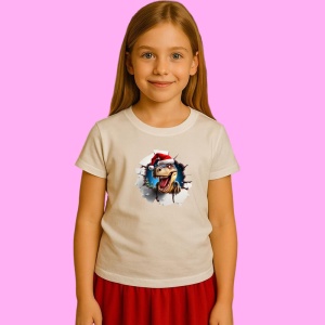 Tricou Dinozaur Cu Braduti Si Fundal Alb Craciun, din bumbac 100% Copii | Dama | Barbat - Img 2