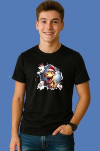 Tricou, dinozaur Cu Fulgi De Zapada Craciun, din bumbac 100% Copii | Dama | Barbat - Img 2