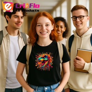 Tricou Dinozaur rosu portocaliu in stil exploziv Copii | Dama | Barbat, culoare negru - Img 8