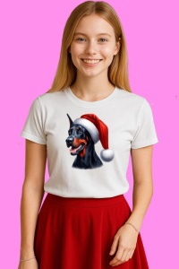 Tricou Doberman Craciun Cu Zambet, din bumbac 100%, tricou alb, Copii | Dama | Barbat - Img 3