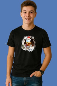 Tricou Donald Cu Bradut Si Fundal Alb Craciun, din bumbac 100% Copii | Dama | Barbat