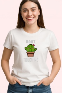 Tricou Dont Touch Me Cactus, din bumbac 100%, tricou alb, Dama | Barbat