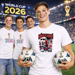 Tricou Dusan Vlahovic Serbia World Cup Fifa 2026, din bumbac 100%, tricou alb, Copii | Dama | Barbat - Img 7