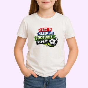 Tricou Eat Sleep Football Repeat Minge V2, din bumbac 100% , tricou alb pentru Copii | Dama | Barbat
