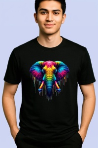 Tricou Elefant artistic culori intense simbol memorie si forta Copii | Dama | Barbat, culoare negru - Img 2