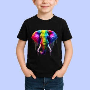 Tricou Elefant multicolor in stil modern abstract Copii | Dama | Barbat, culoare negru - Img 4