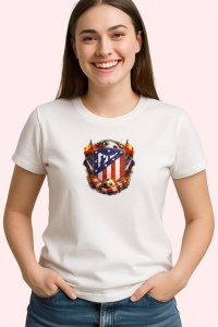 Tricou Emblema Atletico Madrid Fotbal Urs Si Capsun, din bumbac 100% , tricou alb pentru Copii | Dama | Barbat - Img 2