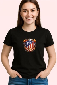 Tricou Emblema Atletico Madrid Fotbal Urs Si Capsun, din bumbac 100%, tricou negru Copii | Dama | Barbat