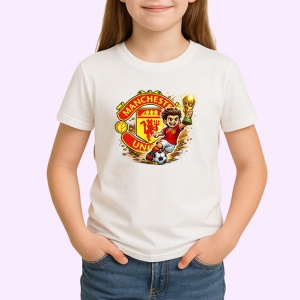 Tricou Emblema Manchester United Dracul Rosu Fotbal, din bumbac 100% , tricou alb pentru Copii | Dama | Barbat - Img 2