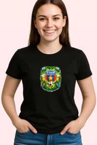 Tricou Emblema Steaua Minge Fotbal Frunze Verzi V2, din bumbac 100%, tricou negru Copii | Dama | Barbat - Img 3