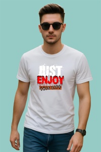 Tricou Enjoy This Life Font Rosu Stil Horror V1, din bumbac 100% , tricou alb pentru Copii | Dama | Barbat