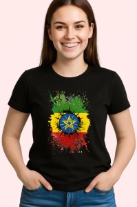 Tricou Ethiopia Steag Splash Art, Copii | Dama | Barbat, culoare negru - Img 4