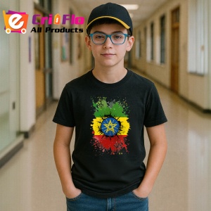 Tricou Ethiopia Steag Splash Art, Copii | Dama | Barbat, culoare negru - Img 10