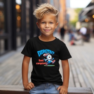 Tricou Exercitiu, oh sunt campion! Negru, Copii | Dama | Barbat - Img 3