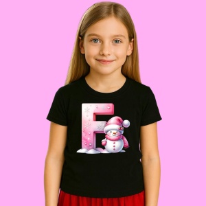 Tricou F Litera Craciun Roz Cu Om De Zapada Fulgi De Zapada, din bumbac 100% Copii | Dama | Barbat