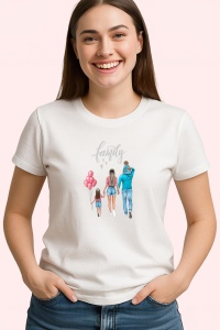 Tricou Family Fericita, din bumbac 100%, tricou alb, Dama | Barbat