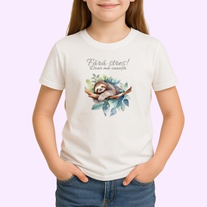 Tricou Fara Stres Lenes Dormind Pe Ramura Flori, din bumbac 100% , tricou alb pentru Copii | Dama | Barbat - Img 2