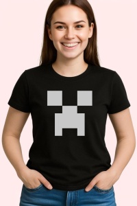 Tricou Fata Creeper Minecraft, din bumbac 100%, tricou negru, Dama | Barbat - Img 1