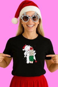 Tricou Fata Cu Ursulet Mos Craciun, din bumbac 100% Copii | Dama | Barbat - Img 3