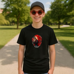 Tricou Fata roscata si pisica Negru, Copii | Dama | Barbat - Img 7