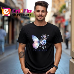 Tricou Fearless fluture albastru pastel cu flori delicate Copii | Dama | Barbat, negru - Img 6