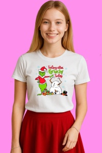 Tricou Feeling Extra Grinchy Today Snowman, din bumbac 100%, tricou alb, Copii | Dama | Barbat - Img 3