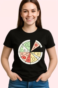 Tricou Felie Pizza Minimal Ilustratie, Copii | Dama | Barbat, culoare negru - Img 3