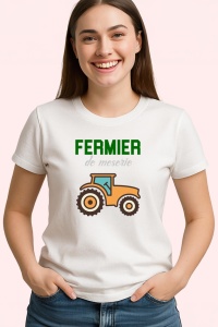 Tricou Fermier De Meserie Tractor, din bumbac 100%, tricou alb, Dama | Barbat - Img 3