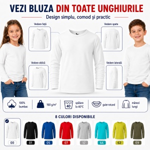 Tricou Fete Mânecă Lungă din Bumbac 100% bluza simpla copii - Img 8