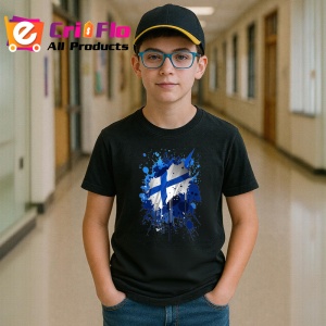 Tricou Finland Steag Splash Art, Copii | Dama | Barbat, culoare negru - Img 9