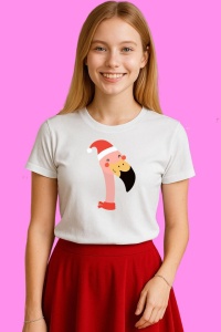 Tricou Flamingo Cu Fular, din bumbac 100%, tricou alb, Copii | Dama | Barbat - Img 1