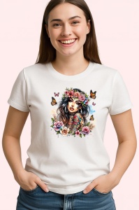 Tricou flower crown blue hair tattooed girl, fata tatuata cu coronita si par albastru, Copii | Dama | Barbat
