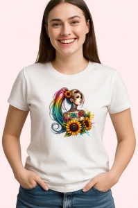 Tricou flower crown girl rainbow hair, fata cu coroana de flori si par curcubeu, Copii | Dama | Barbat - Img 4