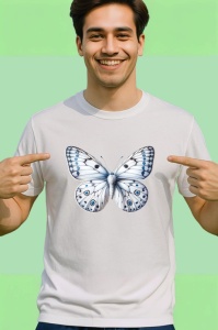 Tricou Fluture alb cu accente albastre design simplu si rafinatFluture alb cu accente albastre design simplu si Copii | Dama | Barbat Barbat - Img 2
