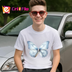 Tricou Fluture alb cu nuante pastel albastre aspect aerian Copii | Dama | Barbat Barbat - Img 5