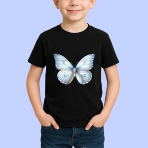 Tricou Fluture alb cu nuante pastel albastre aspect aerian Copii | Dama | Barbat, negru - Img 3
