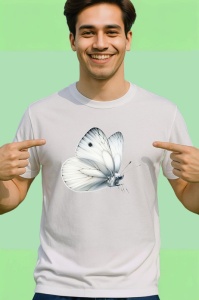Tricou Fluture alb cu umbre gri in stil natural si realist Copii | Dama | Barbat Barbat - Img 2