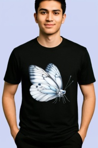 Tricou Fluture alb sidefat cu aripi rotunjite simplu si delicat Copii | Dama | Barbat, negru - Img 2