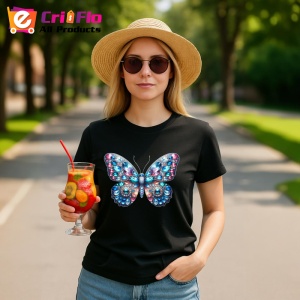 Tricou Fluture albastru cu detalii stralucitoare in degrade Copii | Dama | Barbat, negru - Img 10