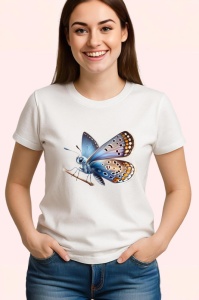 Tricou Fluture albastru cu maro si detalii pe frunza Copii | Dama | Barbat Barbat