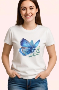 Tricou Fluture albastru pastel pe frunza fundal simplu Copii | Dama | Barbat Barbat